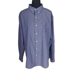 Chaps Easy Care Navy Blue White Striped‎ Button Down Size XXL Dress ShirtB